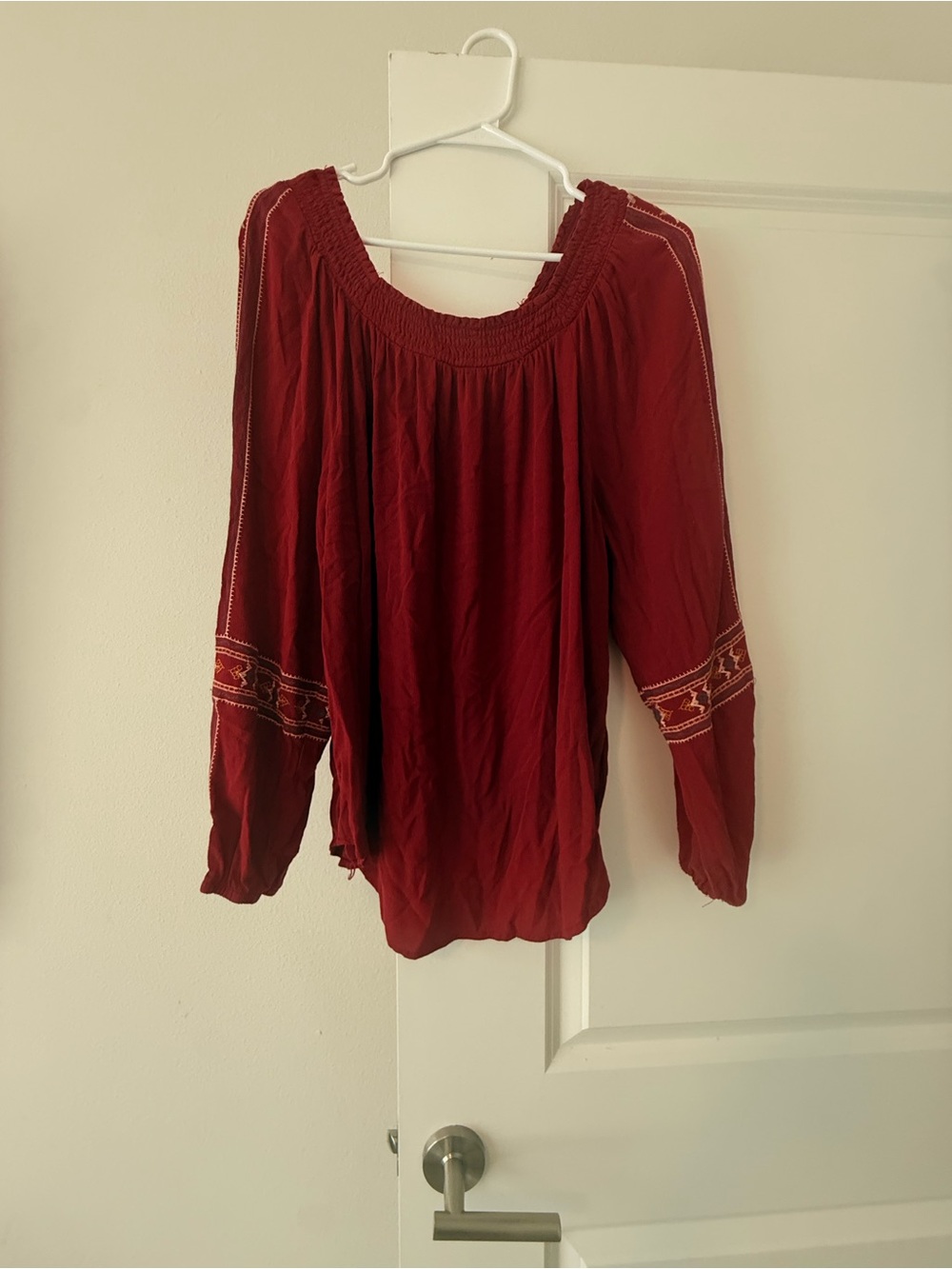 Knox Rose Deep Red Embroidered Peasant Blouse